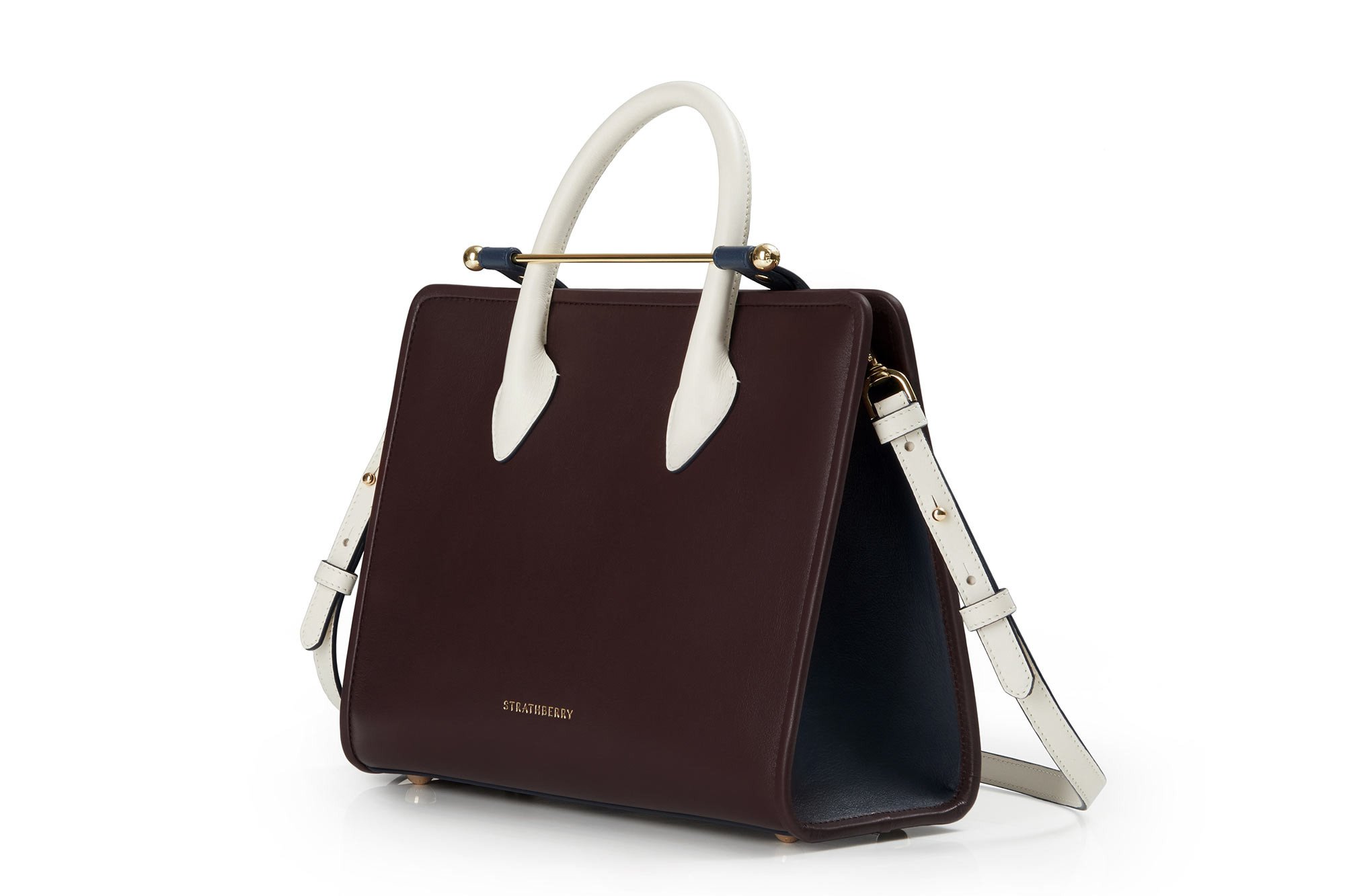 The Strathberry Midi Tote - Top Handle Leather Tote Bag - White